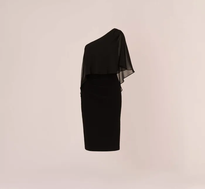 Adrianna Papell Plus Size One Shoulder Dress With Chiffon Cape In Black Black Women Day Dresses Adrianna Papell Plus Size One Shoulder Dress With Chiffon Cape In Black Black Women Day Dresses