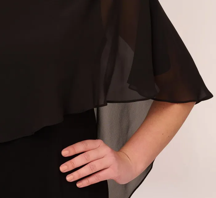 Adrianna Papell Plus Size One Shoulder Dress With Chiffon Cape In Black Black Women Day Dresses Adrianna Papell Plus Size One Shoulder Dress With Chiffon Cape In Black Black Women Day Dresses