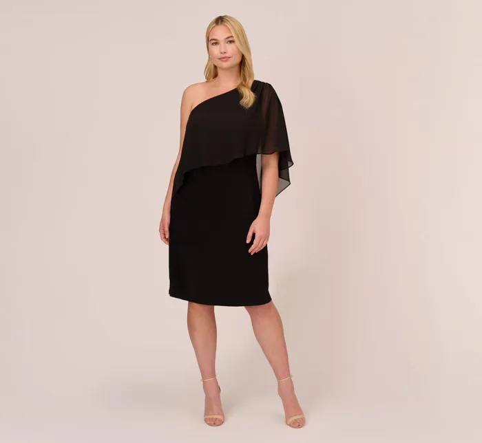 Adrianna Papell Plus Size One Shoulder Dress With Chiffon Cape In Black Black Women Day Dresses Adrianna Papell Plus Size One Shoulder Dress With Chiffon Cape In Black Black Women Day Dresses