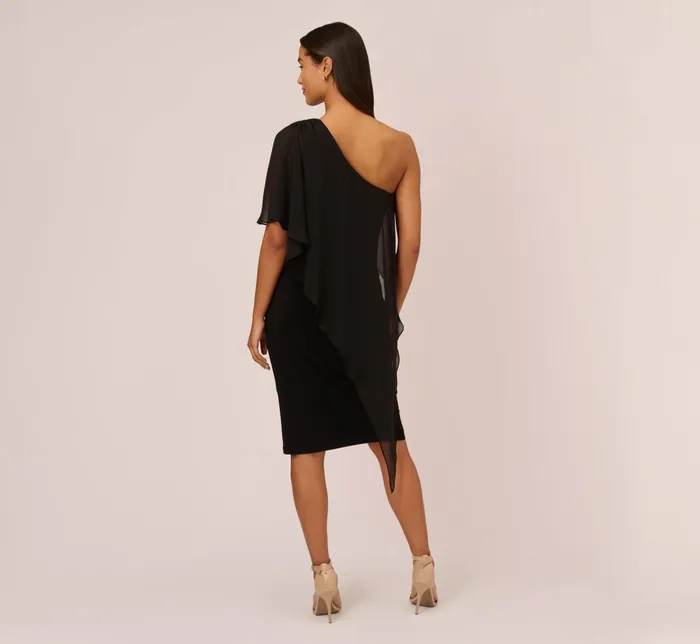 Adrianna Papell Plus Size One Shoulder Dress With Chiffon Cape In Black Black Women Day Dresses Adrianna Papell Plus Size One Shoulder Dress With Chiffon Cape In Black Black Women Day Dresses