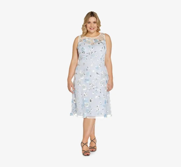 Adrianna Papell Plus Size PetalEmbroidered Cocktail Dress In Clearwater Ivory ClearwaterIvory Women Cocktail Dresses