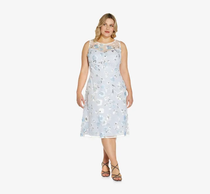 Adrianna Papell Plus Size PetalEmbroidered Cocktail Dress In Clearwater Ivory ClearwaterIvory Women Cocktail Dresses