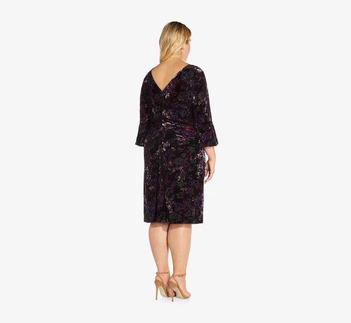 Adrianna Papell Plus Size Printed Velvet Sheath Dress With Bell Sleeves In Purple Multi Purple Multi Women Day Dresses Adrianna Papell Plus Size Printed Velvet Sheath Dress With Bell Sleeves In Purple Multi Purple Multi Women Day Dresses