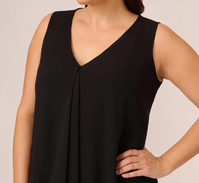 Adrianna Papell Plus Size Sleeveless Chiffon Dress With Cascading Details In Black Black Women Short Dresses Adrianna Papell Plus Size Sleeveless Chiffon Dress With Cascading Details In Black Black Women Short Dresses