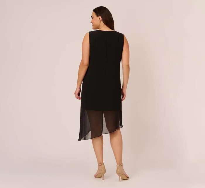 Adrianna Papell Plus Size Sleeveless Chiffon Dress With Cascading Details In Black Black Women Short Dresses Adrianna Papell Plus Size Sleeveless Chiffon Dress With Cascading Details In Black Black Women Short Dresses