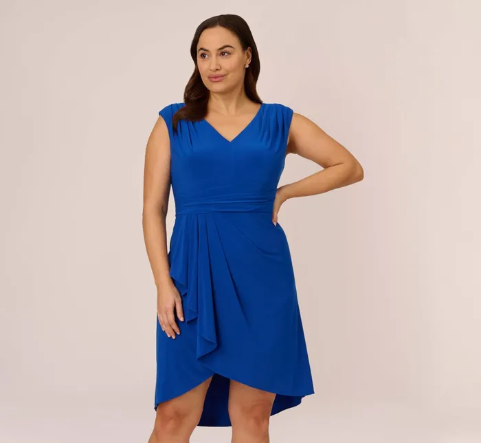 Adrianna Papell Plus Size Stretch Matte Jersey Draped Asymmetrical Short Dress In Rich Royal Rich Royal Women Day Dresses Adrianna Papell Plus Size Stretch Matte Jersey Draped Asymmetrical Short Dress In Rich Royal Rich Royal Women Day Dresses
