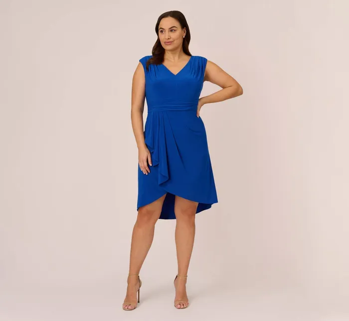 Adrianna Papell Plus Size Stretch Matte Jersey Draped Asymmetrical Short Dress In Rich Royal Rich Royal Women Day Dresses Adrianna Papell Plus Size Stretch Matte Jersey Draped Asymmetrical Short Dress In Rich Royal Rich Royal Women Day Dresses