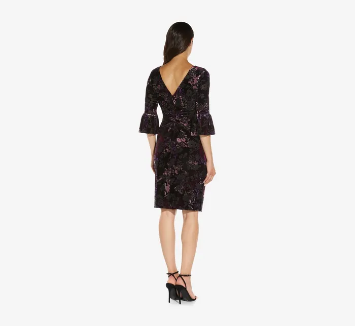 Adrianna Papell Printed Velvet Sheath Dress With Bell Sleeves In Purple Multi Purple Multi Women Day Dresses Adrianna Papell Printed Velvet Sheath Dress With Bell Sleeves In Purple Multi Purple Multi Women Day Dresses