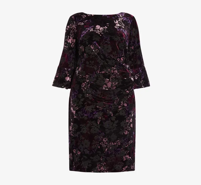 Adrianna Papell Printed Velvet Sheath Dress With Bell Sleeves In Purple Multi Purple Multi Women Day Dresses Adrianna Papell Printed Velvet Sheath Dress With Bell Sleeves In Purple Multi Purple Multi Women Day Dresses