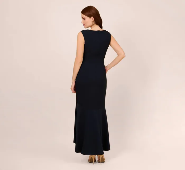 Adrianna Papell Satin Crepe HighLow Gown With Button Details In Dark Navy Dark Navy Women Long Dresses Adrianna Papell Satin Crepe HighLow Gown With Button Details In Dark Navy Dark Navy Women Long Dresses