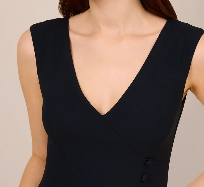 Adrianna Papell Satin Crepe HighLow Gown With Button Details In Dark Navy Dark Navy Women Long Dresses Adrianna Papell Satin Crepe HighLow Gown With Button Details In Dark Navy Dark Navy Women Long Dresses