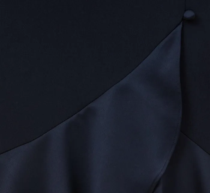 Adrianna Papell Satin Crepe HighLow Gown With Button Details In Dark Navy Dark Navy Women Long Dresses Adrianna Papell Satin Crepe HighLow Gown With Button Details In Dark Navy Dark Navy Women Long Dresses