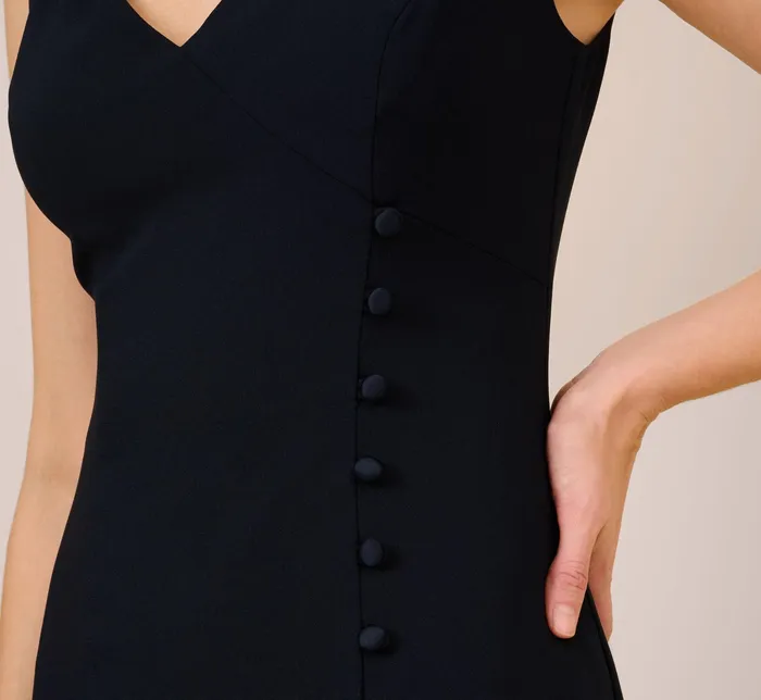 Adrianna Papell Satin Crepe HighLow Gown With Button Details In Dark Navy Dark Navy Women Long Dresses Adrianna Papell Satin Crepe HighLow Gown With Button Details In Dark Navy Dark Navy Women Long Dresses