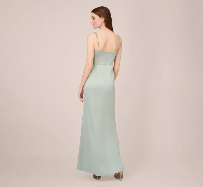 Adrianna Papell Satin Crepe Long Gown In Willow Willow Women Long Dresses Adrianna Papell Satin Crepe Long Gown In Willow Willow Women Long Dresses