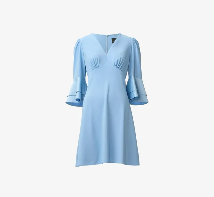 Adrianna Papell Satin Crepe Short FitAndFlare Dress With Tiered Bell Sleeves In Elegant Sky Elegant Sky Women Day Dresses Adrianna Papell Satin Crepe Short FitAndFlare Dress With Tiered Bell Sleeves In Elegant Sky Elegant Sky Women Day Dresses