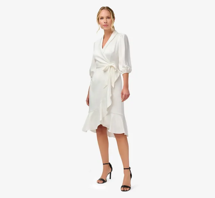 Adrianna Papell Satin Crepe Tuxedo Wrap Dress In Ivory Ivory Women Short Wedding Dresses Adrianna Papell Satin Crepe Tuxedo Wrap Dress In Ivory Ivory Women Short Wedding Dresses
