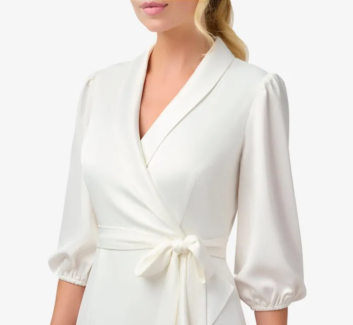 Adrianna Papell Satin Crepe Tuxedo Wrap Dress In Ivory Ivory Women Short Wedding Dresses Adrianna Papell Satin Crepe Tuxedo Wrap Dress In Ivory Ivory Women Short Wedding Dresses