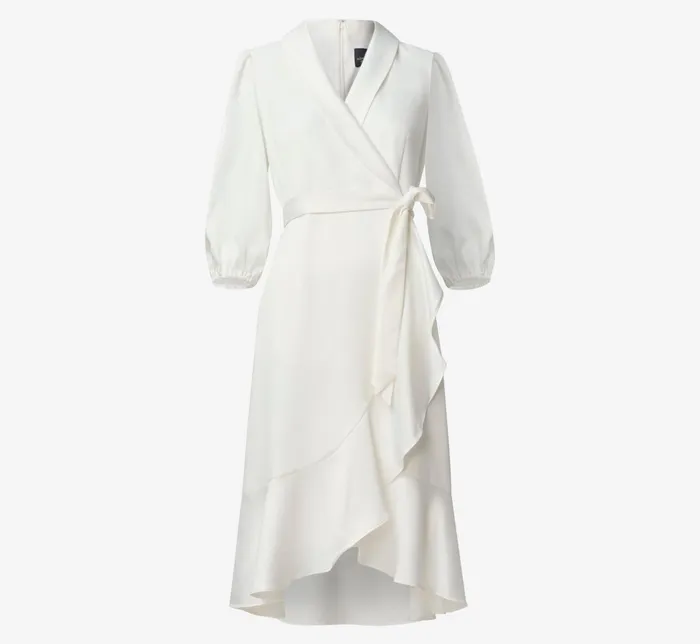 Adrianna Papell Satin Crepe Tuxedo Wrap Dress In Ivory Ivory Women Short Wedding Dresses Adrianna Papell Satin Crepe Tuxedo Wrap Dress In Ivory Ivory Women Short Wedding Dresses