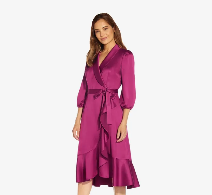 Adrianna Papell Satin Crepe Tuxedo Wrap Dress In Red Plum Red Plum Women Day Dresses Adrianna Papell Satin Crepe Tuxedo Wrap Dress In Red Plum Red Plum Women Day Dresses