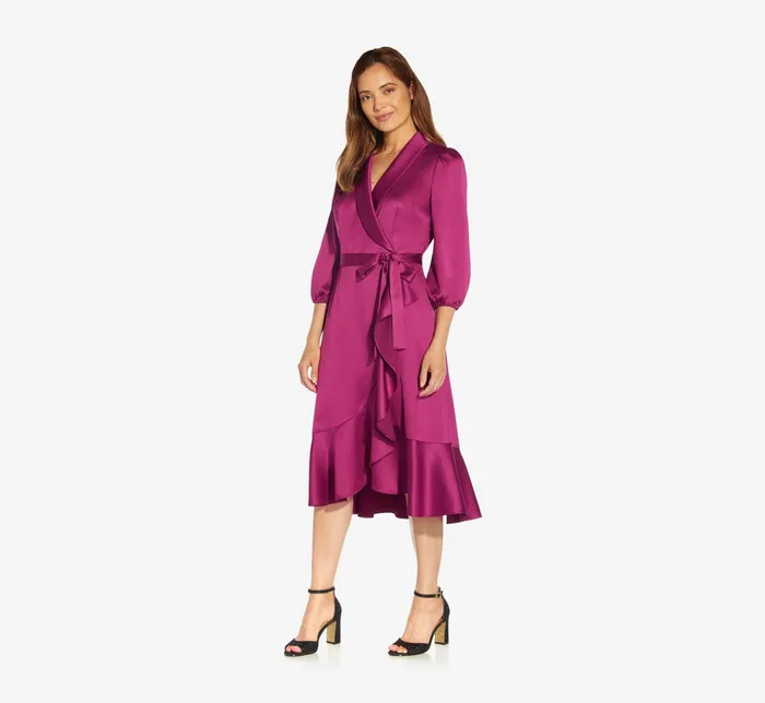 Adrianna Papell Satin Crepe Tuxedo Wrap Dress In Red Plum Red Plum Women Day Dresses Adrianna Papell Satin Crepe Tuxedo Wrap Dress In Red Plum Red Plum Women Day Dresses