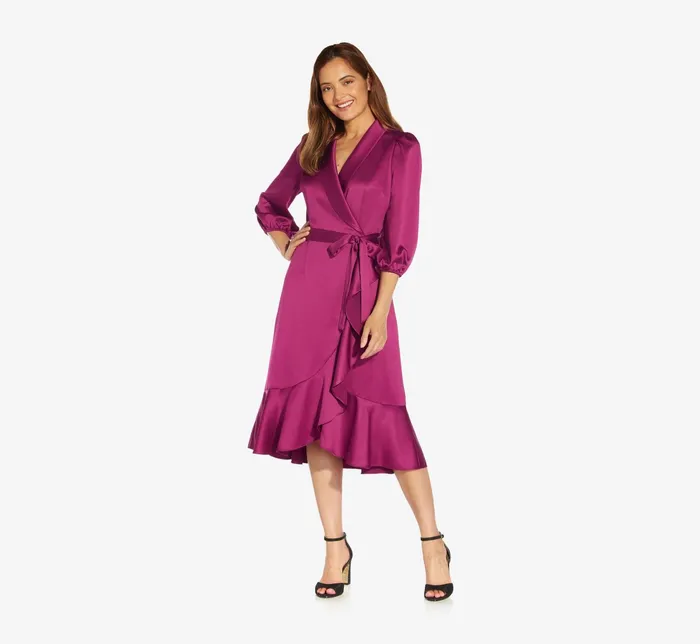 Adrianna Papell Satin Crepe Tuxedo Wrap Dress In Red Plum Red Plum Women Day Dresses Adrianna Papell Satin Crepe Tuxedo Wrap Dress In Red Plum Red Plum Women Day Dresses