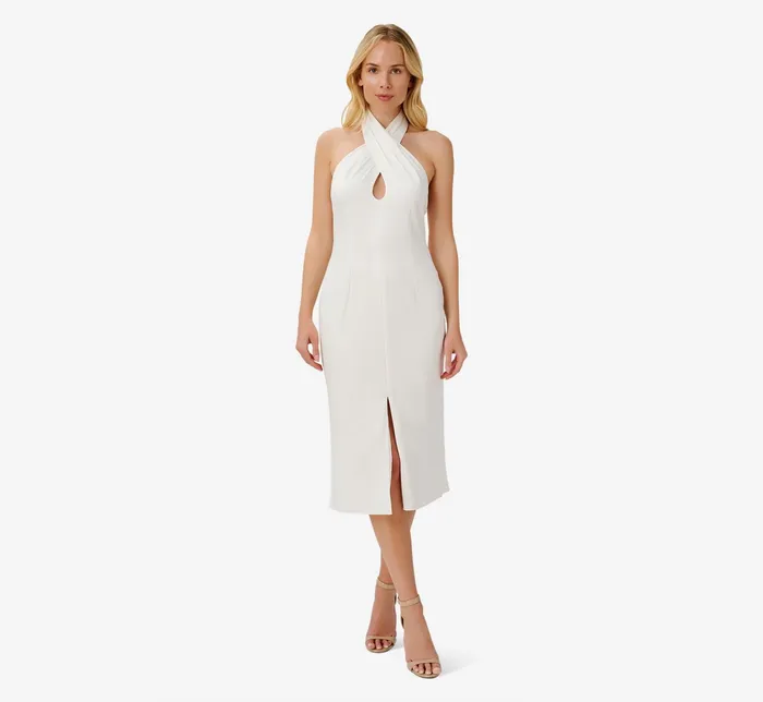 Adrianna Papell Satin Crisscross Halter MidiLength Cocktail Dress In Ivory Ivory Women Cocktail Dresses Adrianna Papell Satin Crisscross Halter MidiLength Cocktail Dress In Ivory Ivory Women Cocktail Dresses