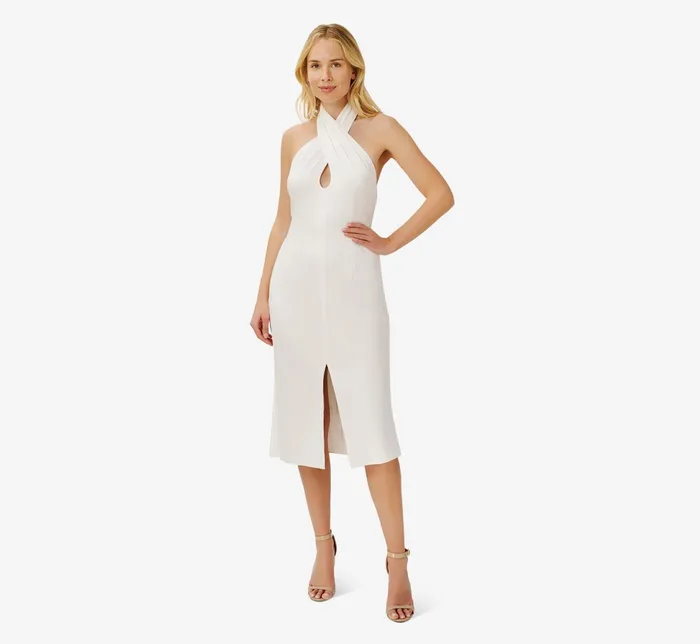 Adrianna Papell Satin Crisscross Halter MidiLength Cocktail Dress In Ivory Ivory Women Cocktail Dresses Adrianna Papell Satin Crisscross Halter MidiLength Cocktail Dress In Ivory Ivory Women Cocktail Dresses
