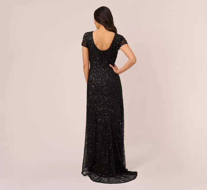 Adrianna Papell Scoop Back Sequin Gown In Black Black Women Long Dresses Adrianna Papell Scoop Back Sequin Gown In Black Black Women Long Dresses