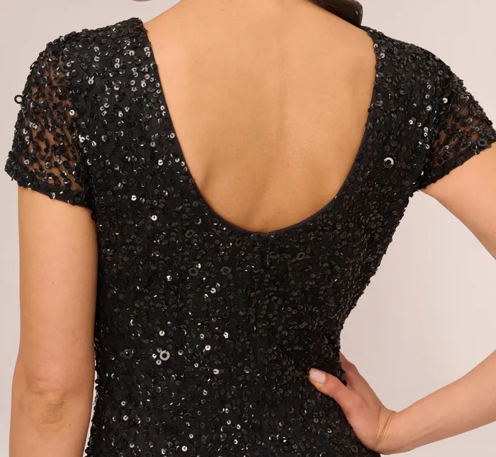 Adrianna Papell Scoop Back Sequin Gown In Black Black Women Long Dresses Adrianna Papell Scoop Back Sequin Gown In Black Black Women Long Dresses
