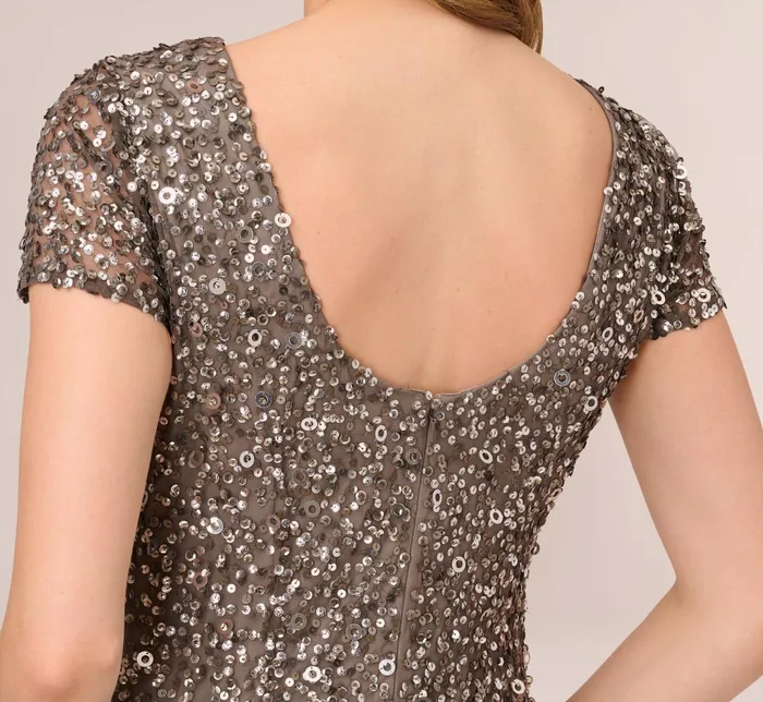 Adrianna Papell Scoop Back Sequin Gown In Lead Lead Women Long Dresses Adrianna Papell Scoop Back Sequin Gown In Lead Lead Women Long Dresses