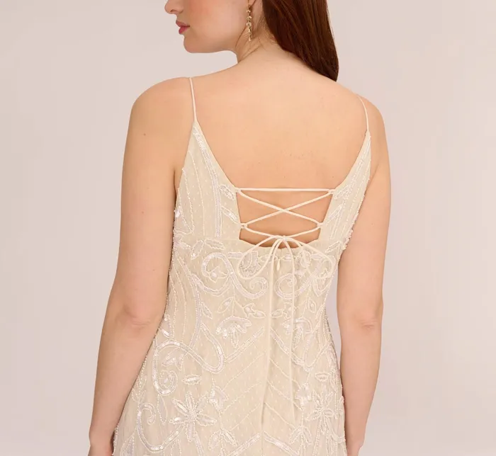 Adrianna Papell Sequin Beaded Sheath Dress With Corset Back In Ivory Pearl IvoryPearl Women Short Wedding Dresses Adrianna Papell Sequin Beaded Sheath Dress With Corset Back In Ivory Pearl IvoryPearl Women Short Wedding Dresses