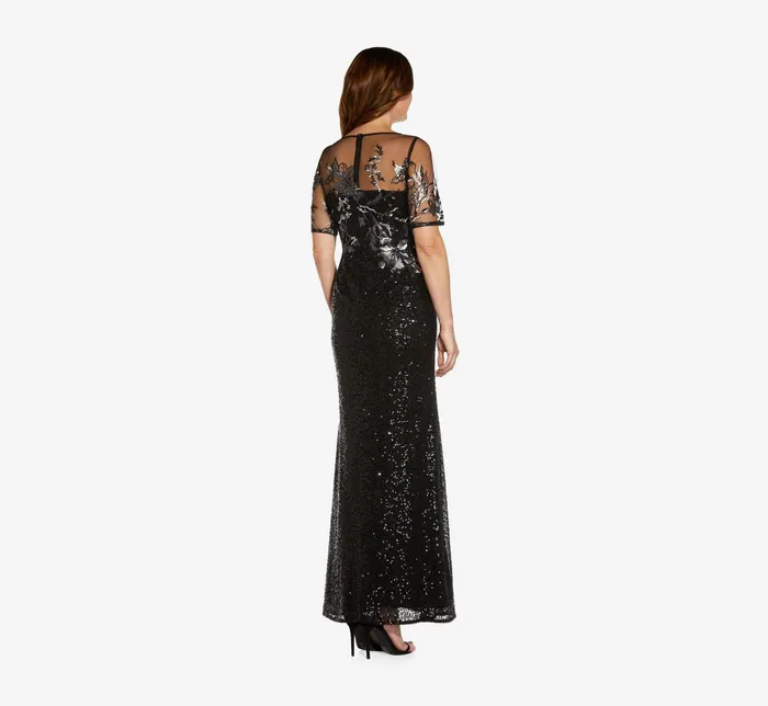 Adrianna Papell Sequin Embroidered Gown In Black Gunmetal BlackGunmetal Women Long Dresses Adrianna Papell Sequin Embroidered Gown In Black Gunmetal BlackGunmetal Women Long Dresses