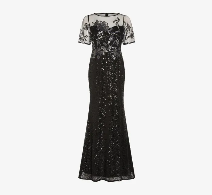 Adrianna Papell Sequin Embroidered Gown In Black Gunmetal BlackGunmetal Women Long Dresses Adrianna Papell Sequin Embroidered Gown In Black Gunmetal BlackGunmetal Women Long Dresses