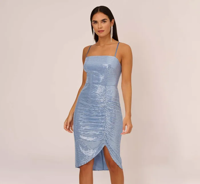 Adrianna Papell Sequin Knit Cocktail Dress With Ruched Details In Air Force Air Force Women Day Dresses Adrianna Papell Sequin Knit Cocktail Dress With Ruched Details In Air Force Air Force Women Day Dresses