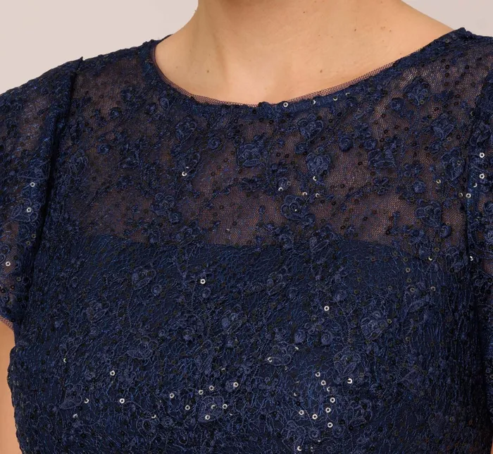 Adrianna Papell Sequined Guipure Lace Popover Stretch Knit Crepe Short Sheath Dress In Navy Navy Women Day Dresses Adrianna Papell Sequined Guipure Lace Popover Stretch Knit Crepe Short Sheath Dress In Navy Navy Women Day Dresses