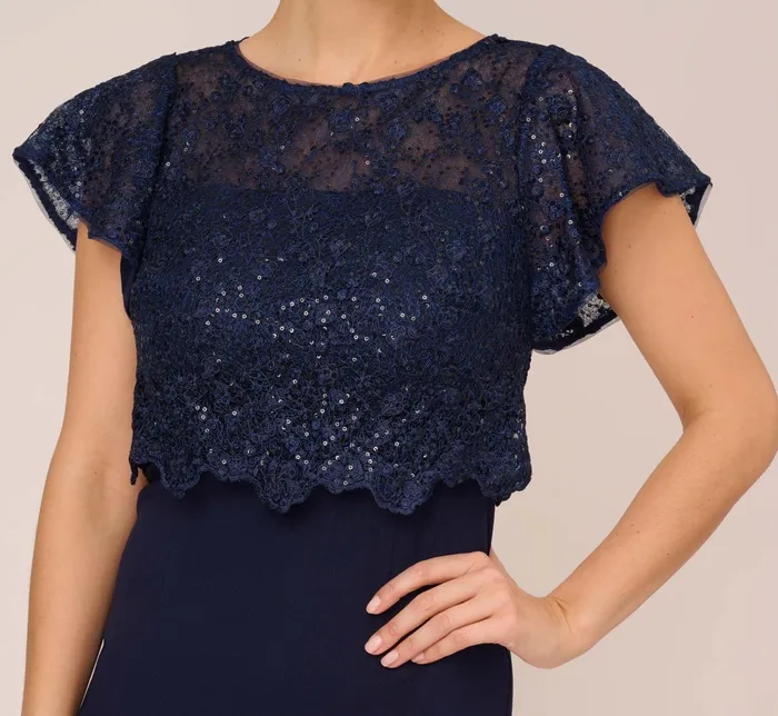 Adrianna Papell Sequined Guipure Lace Popover Stretch Knit Crepe Short Sheath Dress In Navy Navy Women Day Dresses Adrianna Papell Sequined Guipure Lace Popover Stretch Knit Crepe Short Sheath Dress In Navy Navy Women Day Dresses