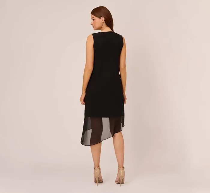 Adrianna Papell Sleeveless Chiffon Dress With Cascading Details In Black Black Women Short Dresses Adrianna Papell Sleeveless Chiffon Dress With Cascading Details In Black Black Women Short Dresses