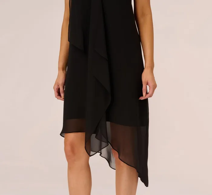 Adrianna Papell Sleeveless Chiffon Dress With Cascading Details In Black Black Women Short Dresses Adrianna Papell Sleeveless Chiffon Dress With Cascading Details In Black Black Women Short Dresses