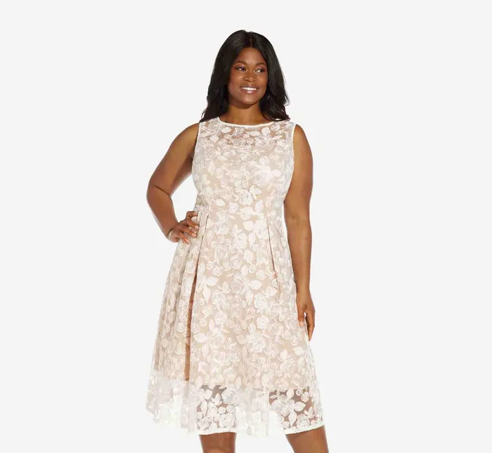 Adrianna Papell Sleeveless Floral Embroidered Midi Length Fit And Flare Dress In Light Champagne Light Champagne Women Floral Dresses Adrianna Papell Sleeveless Floral Embroidered Midi Length Fit And Flare Dress In Light Champagne Light Champagne Women Floral Dresses