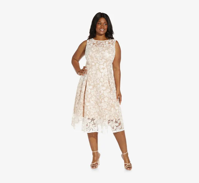 Adrianna Papell Sleeveless Floral Embroidered Midi Length Fit And Flare Dress In Light Champagne Light Champagne Women Floral Dresses Adrianna Papell Sleeveless Floral Embroidered Midi Length Fit And Flare Dress In Light Champagne Light Champagne Women Floral Dresses
