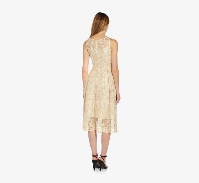 Adrianna Papell Sleeveless Floral Embroidered Midi Length Fit And Flare Dress In Light Champagne Light Champagne Women Floral Dresses Adrianna Papell Sleeveless Floral Embroidered Midi Length Fit And Flare Dress In Light Champagne Light Champagne Women Floral Dresses