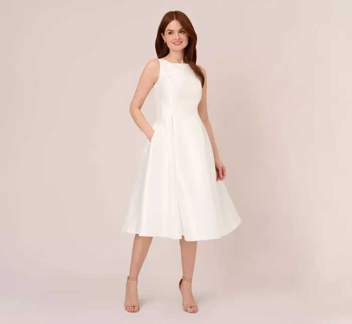 Adrianna Papell Sleeveless Mikado Fit and Flare Midi Dress In Ivory Ivory Women Cocktail Dresses Adrianna Papell Sleeveless Mikado Fit and Flare Midi Dress In Ivory Ivory Women Cocktail Dresses