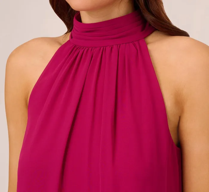 Adrianna Papell Sleeveless Pleated Chiffon Shift Dress With Mock Neckline In Magenta Magenta Women Short Dresses Adrianna Papell Sleeveless Pleated Chiffon Shift Dress With Mock Neckline In Magenta Magenta Women Short Dresses