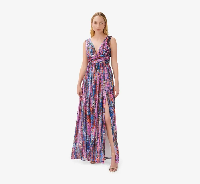 Adrianna Papell Sleeveless Printed Chiffon Gown In Blue Multi Blue Multi Women Long Dresses Adrianna Papell Sleeveless Printed Chiffon Gown In Blue Multi Blue Multi Women Long Dresses