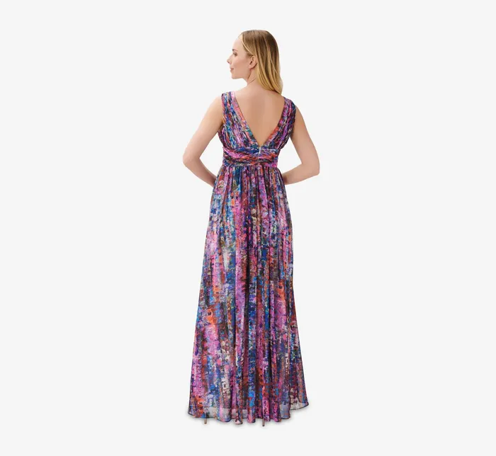 Adrianna Papell Sleeveless Printed Chiffon Gown In Blue Multi Blue Multi Women Long Dresses Adrianna Papell Sleeveless Printed Chiffon Gown In Blue Multi Blue Multi Women Long Dresses