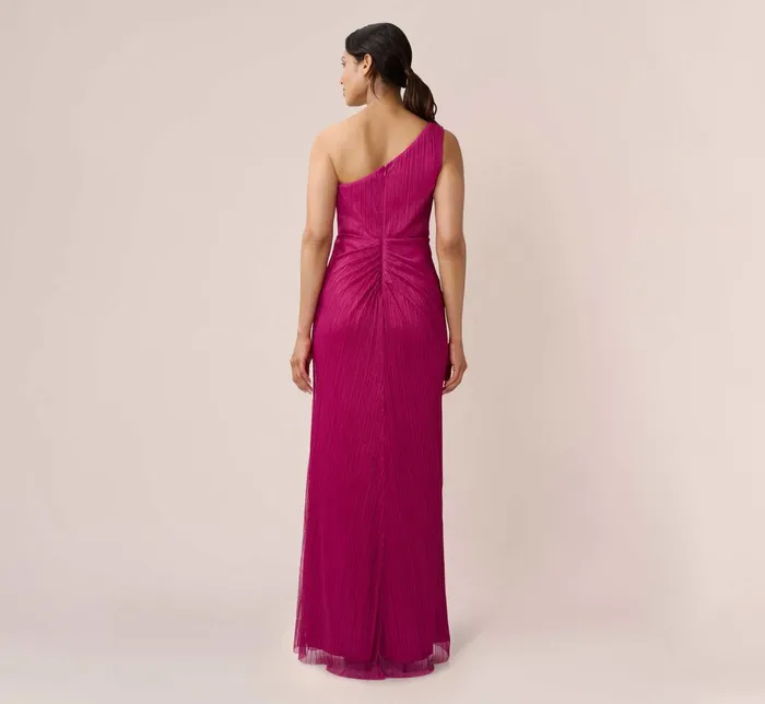 Adrianna Papell Stardust Pleated Draped One Shoulder Gown In Magenta Magenta Women Long Dresses Adrianna Papell Stardust Pleated Draped One Shoulder Gown In Magenta Magenta Women Long Dresses