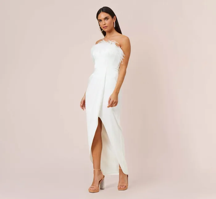 Adrianna Papell Strapless Gown With Draped Skirt In Ivory Ivory Women Simple Wedding Dresses