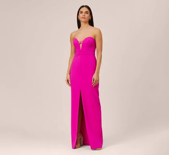 Adrianna Papell Stretch Crepe Long Column Gown With Sweetheart Neckline In Magenta Magenta Women Long Dresses Adrianna Papell Stretch Crepe Long Column Gown With Sweetheart Neckline In Magenta Magenta Women Long Dresses