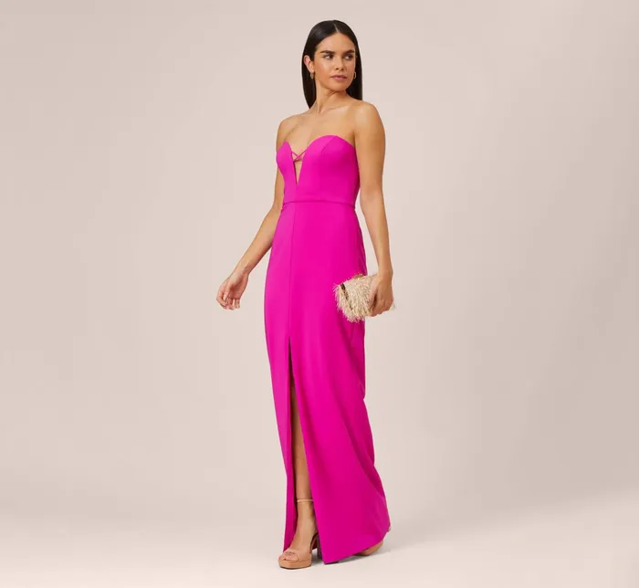 Adrianna Papell Stretch Crepe Long Column Gown With Sweetheart Neckline In Magenta Magenta Women Long Dresses Adrianna Papell Stretch Crepe Long Column Gown With Sweetheart Neckline In Magenta Magenta Women Long Dresses