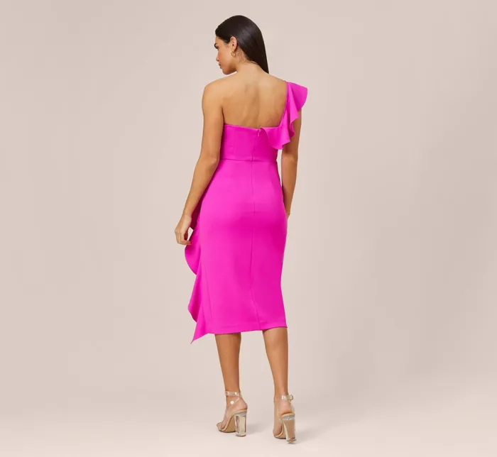 Adrianna Papell Stretch Crepe Strapless MidiLength Sheath Cocktail Dress With Ruffle In Pink Flame Pink Flame Women Cocktail Dresses Adrianna Papell Stretch Crepe Strapless MidiLength Sheath Cocktail Dress With Ruffle In Pink Flame Pink Flame Women Cocktail Dresses